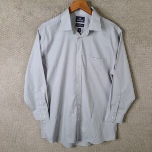 Stafford Shirt‎ Mens 17 32-33 Gray Button Down Travel Easy Care Broadcloth